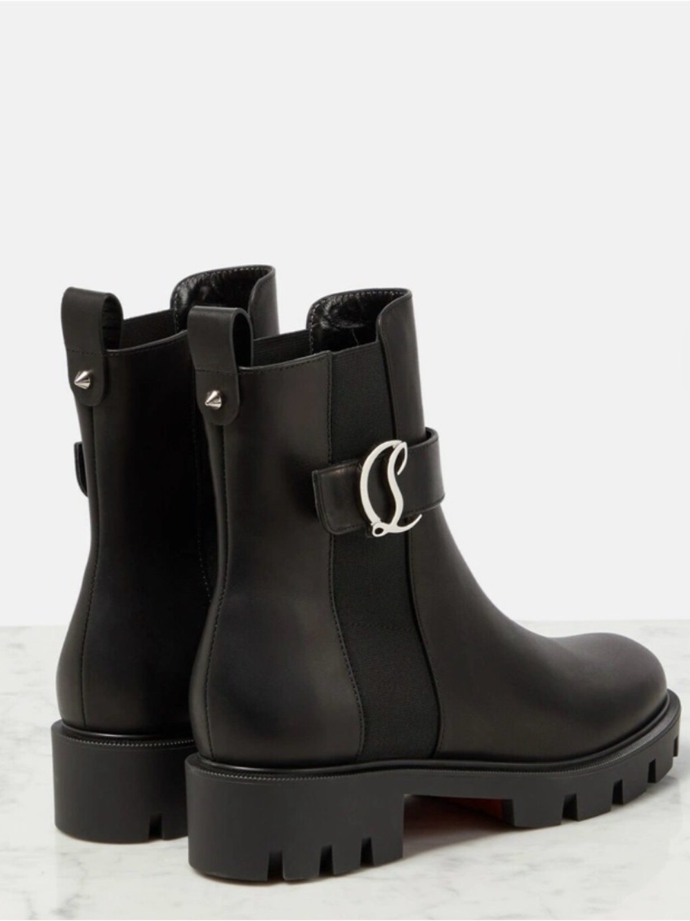 Christian Louboutin Black Leather Combat Boots with Red Soles- size 39